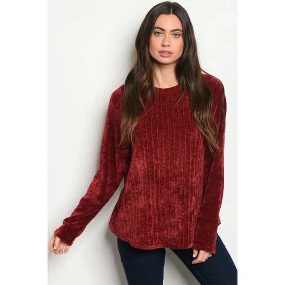 Tops - 1 left- Red Chenille Long Sleeve Top